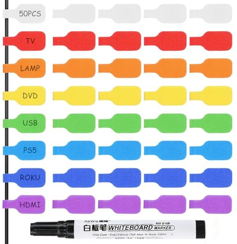 Nylon Kabeletiketten 50 Stk wiederverwendbar mit Klettverschluss 8 Farben