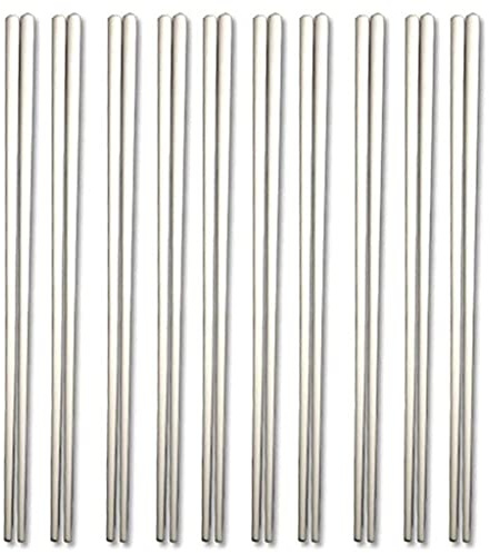 YHEIANJ Set Regalo di Bacchette Giapponesi in Acciaio Inossidabile, 10 Paia di Bacchette riutilizzabili per Sushi, Bacchette Cinesi Coreane di Lusso，Silver