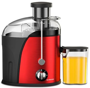 Centrifugeuse Extracteur de Jus Maison, 400W Extracteur de jus compact pour fruits et légumes, Sépération Pulpe/Jus,pression à froid, 2 Vitesses presse-agrumes électrique,Goulot Large (Rouge)