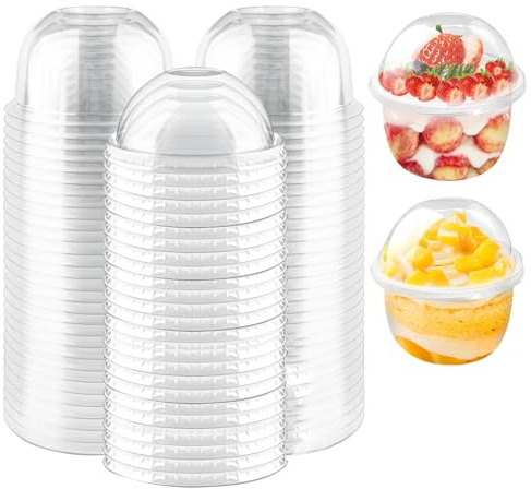Ousinby 50 Pack Plastic Dessert Cups with Dome Lids and Spoons, Mini Parfait Cups, Clear Dessert Container for Cupcakes, Pudding, Yogurt Fruit, Mousse, and Ice Cream (8oz)