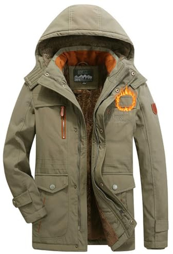 Oanviso Hombres Chaquetas con Cremallera Largo Abrigo de Terciopelo Moda Parka Chaqueta de Plumas Abrigos de Invierno Manga Larga Down Jacket de Plumón A Caqui L