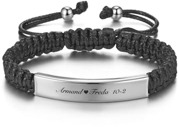 Zysta Bracciale Identificativo Personalizzato Nomi Iniziali per Uomo Donna Bracciale Largo a Corda Intrecciata Ciondolo Barra Curva Incisione Text Braccialetti Coppia Regalo Anniversario (Argento)