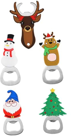HOODANCOS Set 5 Apribottiglie Natalizi in Acciaio e Silicone Antiscivolo Apribottiglie Portatili per Feste di Natale Accessori Professionali per Birra e Cucina per Casa Campeggio e