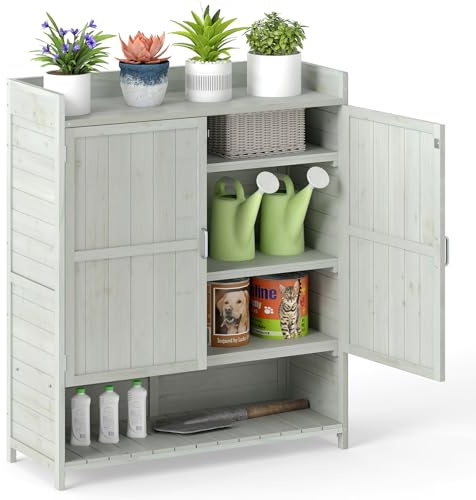 COSTWAY Armoire de Rempotage Extérieur avec Rangement, Table Poste de Travail de Jardinage en Bois Massif avec Étagères Amovibles et 2 Portes, pour Pelouse Arrière-Cour Jardin