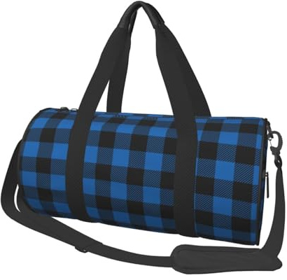 GVYGVY Grande borsone da viaggio – blu nero plaid una stampa borsa da palestra per donne uomini, borse da viaggio pieghevoli per donne uomini con tasche multiple con cerniera