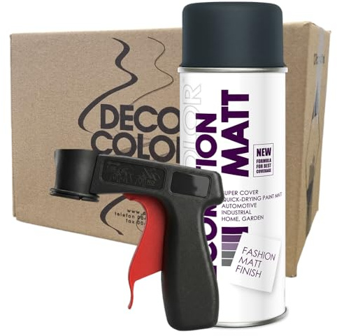 Craft-Equip DC 12er Sparpack Lackspray Matt nach RAL in 400ml zur Lackierung von Auto Stahl Aluminium Beton Holz und Haltegriff (12 Dosen in anthrazit MATT RAL 7016 + Haltegriff)