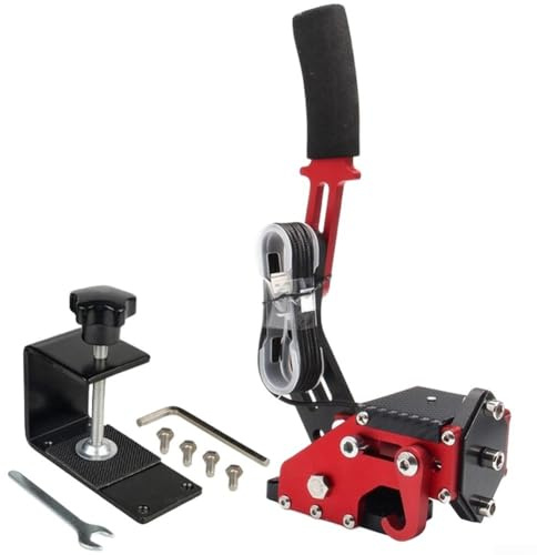 Freno de mano USB compatible con PC con sensor Hall de aluminio de precisión y soporte para Assetto Corsa Dirt WRC ETS2 (rojo)