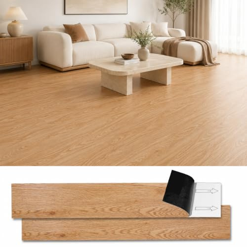 36-Pack 5m² Flooring Tiles Self Adhesive,Wood Effect Vinyl Self Adhesive,Peelable Sticker, Self Adhesive Floor Tile for Kitchen Living Room Bathroom Planks, 2.0 mm Thick Vinyl Flooring(15.24x91.4 Cm)