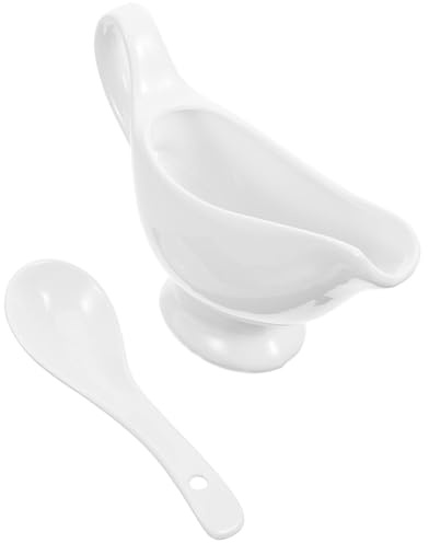 SEWOART Brocca per Panna in Ceramica 175 Ml Cucchiaio Profondo, Set Salsiera Anti-Goccia per Servire Sughi e Condimenti in Ristoranti e Catering