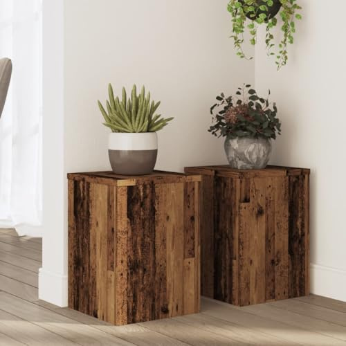 Kaloriko Lot de 2 supports pour plantes - Aspect bois vieilli - 25 x 25 x 35 cm - Intérieur - Banc de fleurs robuste avec surface stable - Peu encombrant - Pour salon, balcon, jardin