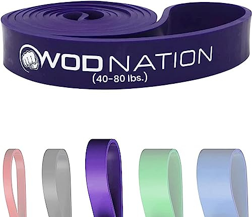 WOD Nation Banda de Asistencia para dominadas - Lo Mejor para Asistencia para dominadas, dominadas, Ejercicios de Bandas de Resistencia, Estiramiento- Banda Morada única