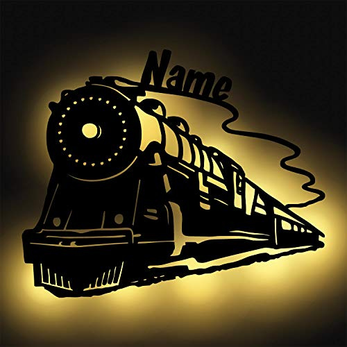 Namofactur personalisiertes Nachtlicht Miniatur-Eisenbahn Zug | Mit Wunschname und LED-Hintergrundbeleuchtung – Batterien nicht enthalten, für Baby- oder Kinderzimmer