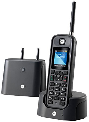 Motorola - Telefono fisso wireless DECT O201, ID chiamante, retroilluminazione, rubrica da 200 numeri, lungo raggio, vivavoce, ideale per uso esterno, nero