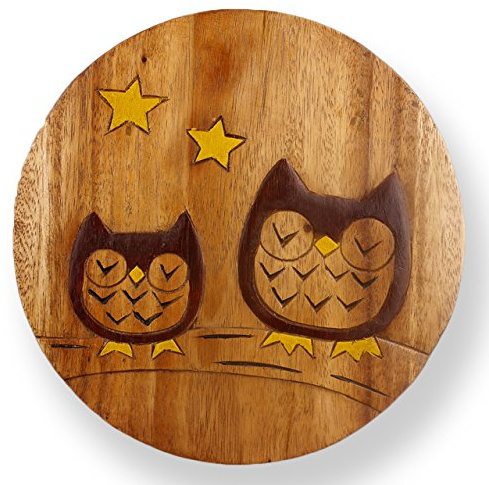 ART-CRAFT Vielseitiger Kinderhocker Holzhocker rund aus Massivholz Tiermotiv Eule Paar mit vielen Einsatz Möglichkeiten