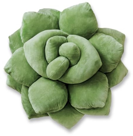 Green Philosophy Co. Succulent® Pillow 16 – Soft 3D Decorative Flower Throw Pillow, Unique Olive Green Plush Flower Cushion, Perfect for Couch, Sofa, Bedroom Decor, Gift for Plant Lovers