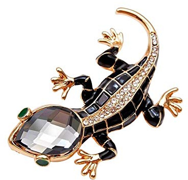 Broche épingle style lézard en acier doré et noir.