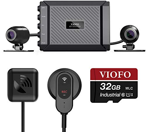 VIOFO MT1 Caméra de tableau de bord avant et arrière 1080p double canal étanche Angle de 170 degrés WiFi intégré GPS G-Sensor étanche Marche/arrêt automatique Carte SD 32 Go incluse