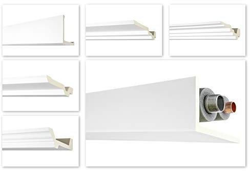 HEXIM Modanatura coprire tubi e cavi 150x150mm Cornice bianco Schiuma PU, Rivestimenti tubi di riscaldamento Protezione cavi Copri tubo (AB170, 2 metri)