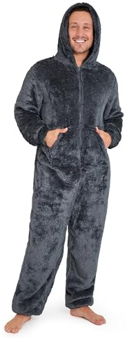 CityComfort Pijama Hombre Entero de Una Pieza, Pijama Hombre Invierno de Forro Polar, Pijama Mono con Capucha, Regalos para Hombre y Adolescentes Talla M-XL (M, Gris)