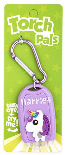 Stands Out, Supplying Outstanding Gifts Harriet Name Unicorn Girls Purple Novelty Personalised Mini LED Toy Torch Carabiner Clip