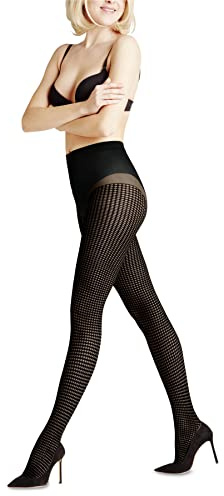 FALKE dam Strumpbyxor Houndstooth 15 DEN W Ti genomskinliga mönstrade 1 del, Svart Black 3009, M