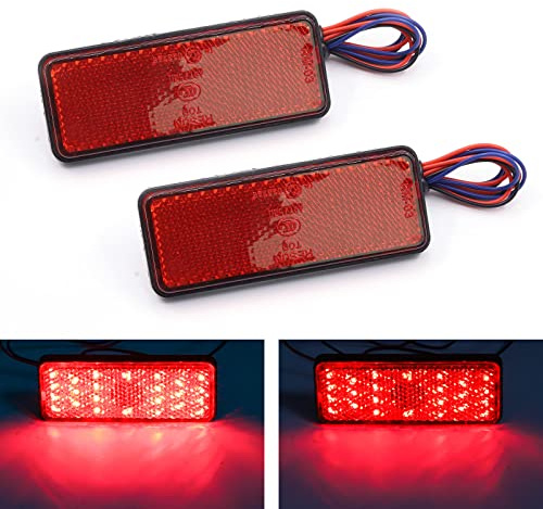 Biqing 2PCS Moto LED Réflecteur Carré Rouge,Universal 24V Feu de Stationnement Feux Stop Feux de Freinage Queue de Frein D'arrêt Moto Feu Arrière Clignotant Côté Lumière