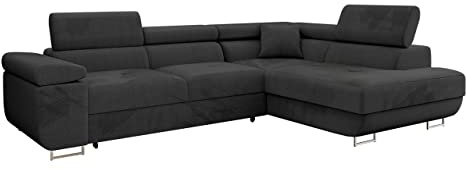 Mirjan24 Ecksofa Torezio mit Bettkasten, Einstellbare Kopfstützen, Sofa mit Schlaffunktion, Eckcouch für Wohnzimmer, Polsterecke, L-Form Couch mit Bettfunktion (Manila 18, Seite: Rechts)