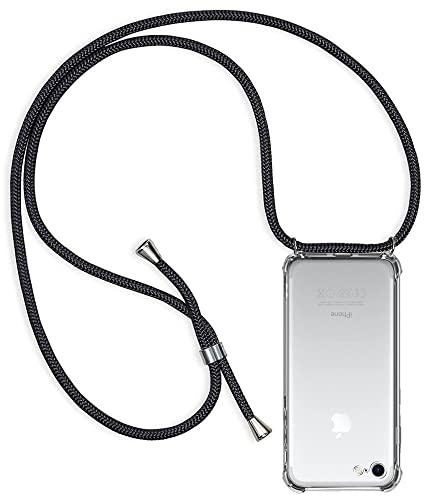 ZYIMOU für iPhone SE 2022/2020/iPhone 7/iPhone 8 Hülle mit Band, Handyhülle Handyband Hülle mit Kette Schutzhülle Kordel zum Umhängen Transparent Weich TPU Silikon Bumper, Schwarz