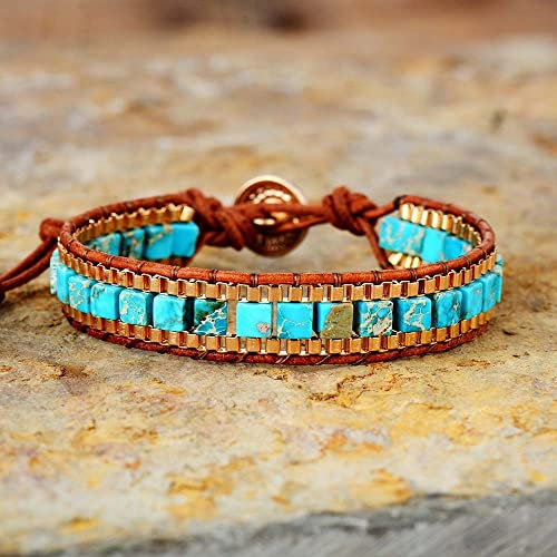 LCDIUDIU Perlenarmband Damen,Naturstein-Türkis-Kristallarmband Vintage-Boho-Handgemachtes Gewebtes Wickelarmband Energie-Edelsteine-Korn-Armband-Armband-Schmucksachen Für Mann-Frauen-Geschenk