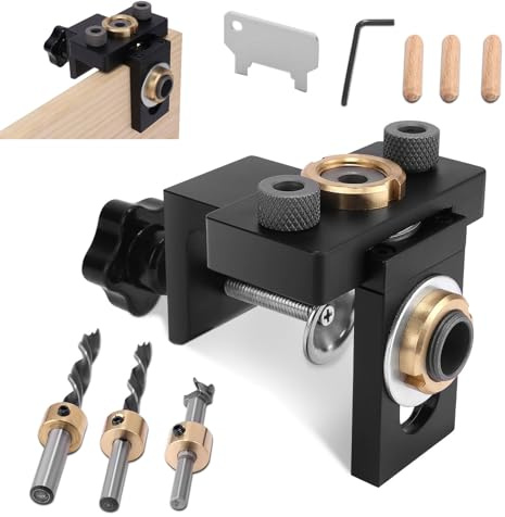 Gabarit de Percage Bois, 8/10/15 mm Gabarit de Trou de Poche, Localisateur de Perforateur, Kit de Perforateur, Gabarits pour Outils électriques, Gabarit de Goujon Avec Clip de Positionnement