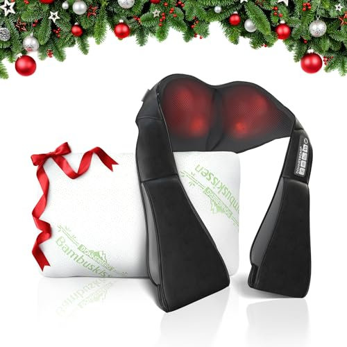 Donnerberg® Geschenk Set Schwarz Nackenmassagegerät + Bambuskissen Geschenk für Frauen und Männer Geschenkidee Hochwertige Geschenke