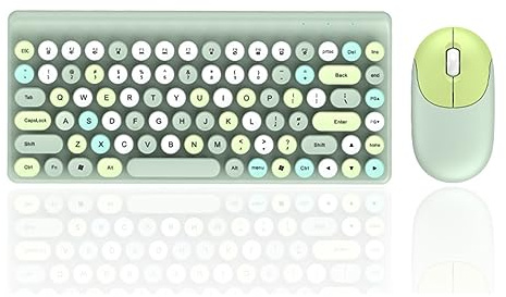 Cuifati Mini Keyboard Mouse Combo, 2.4G Wireless Vintage Retro Typewriter Style, Cute Mix Color, Round Keycaps, Smart Power Saving, 86 Keys, Right Hand, qwerty Layout, macOS, Linux Compatible