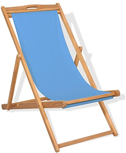 homiuse 56x105x105 cm Liegestuhl Teak Blau Liegestuhl Klappbar Strandstuhl Klappstuhl Holz Klappsessel Klappliege Gartenliege Holz Loungesessel Outdoor für Garten Strand Bequem & Langlebig