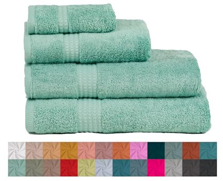 TRAMAS+ Juego de Toallas Premium 700gr de 4 Piezas, 100% Algodón, 2 Toallas de Mano 50x100 cm y 2 Toallas de baño de 70x140cm, Extra Suaves, Secado Rápido, Alta Absorción - Verde Tiffany