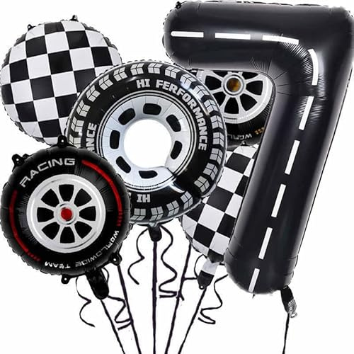 XXL-Ballon-Set * RACING CARS * als Deko für Kindergeburtstag und Mottoparty | Zahlen von 1 bis 9 | Formel Rennautos Geburtstag Party Kinder Ballondeko Partydeko, Edition: 7. Geburtstag