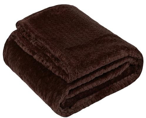 Throw Blanket for Single Bed, Sofa, Hypoallergenic Home Waffle Fleece Soft Luxury Faux Fur Throw Blanket 200 x 220 cm (Chocolate Brown)