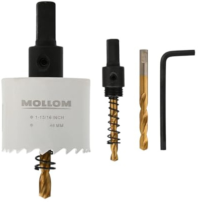 Mollom 46mm (1-13/16) Sierra bimetálica HSS M42 8% cobalto con portabrocas | 2 Brocas Piloto, Corte Suave para PVC, Placa de Yeso, Madera, Plástico, Metal, Caucho
