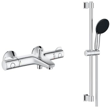 GROHE Pack Mitigeur thermostatique Bain Douche + pommeau de Douche + Barre de Douche + Flexible Grotherm 800 et Tempesta