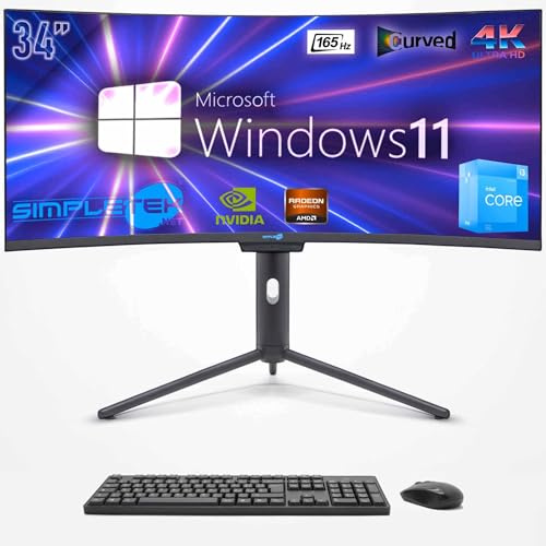 SIMPLETEK - PC ALL in ONE 34 4K Wide 165Hz Core i3 12° Gen | Windows 11 | 32GB RAM SSD 960GB | GPU GTX1660 6GB | Webcam integrata 5MP Gaming Computer WiFi6