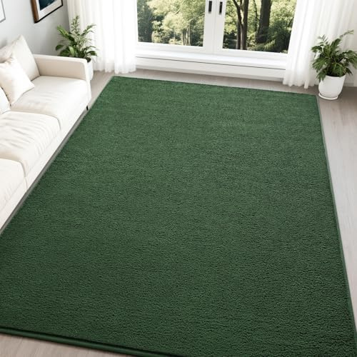 Nuttumico Large Modern Area Rugs for Bedroom Living Room, 5x7 Feet Dark Green Rug, Thickened Memory-Foam Indoor Carpets, Minimalist Rug for Boys Girls, Non-Slip and Washable