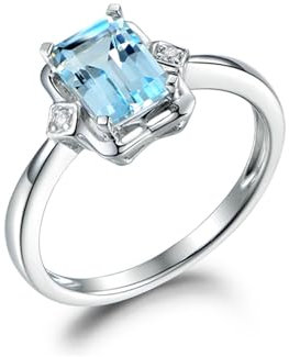 ANAZOZ Ring Damen Gold 750, Ringe Aquamarin 1.02 Karat und Moissanit 0.04 Karat Verlobungsring Frauen größe 47 (15.0)
