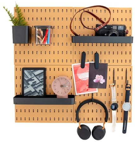 L'essentiel Wand-Organizer-Set mit 4 gelochten Platten 56 x 56 cm und Zubehör, Braun/Schwarz