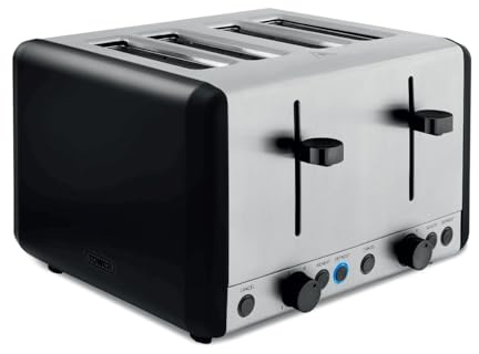 Tower T20086BLK Sera 4 Slice Toaster with 6 Browning Levels, Removable Crumb Tray, Defrost/Reheat/Cancel Functions, 1800W, Black