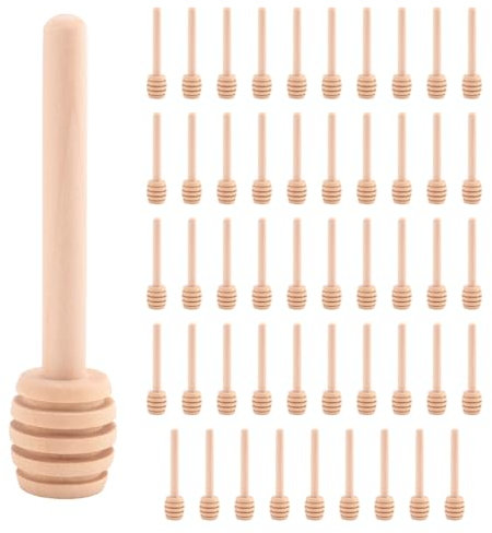 Rtauhife 50er-Pack Mini-3-Holzhonig-Loeffelstoecke, Einzeln verpackt, Server Fuer Honigglas- Nieselhonig, Hochzeitsfest