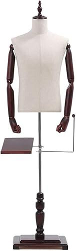 Männlicher Schaufensterpuppen-Torso und -Körper mit Holzarm, Hosenständer und Schuhregal, Ständer für männliche Schneiderbüsten zur Präsentation von Kleidung