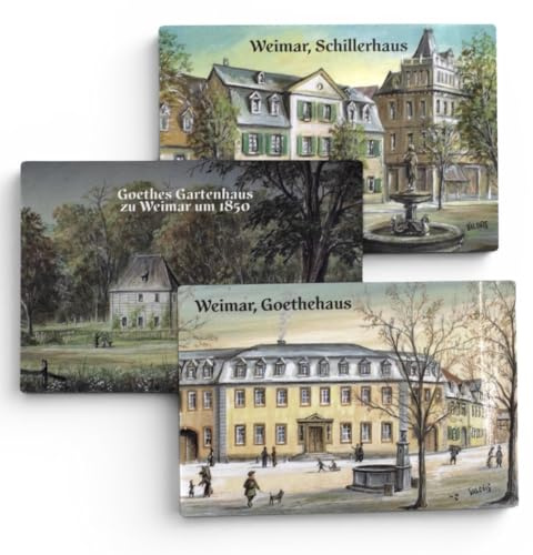 3X Weimar - XL Kühlschrank Magnete je 8 x 5,5 cm, Schillerhaus Goethes Haus Gartenhaus Magnet Goethehaus Thüringen Schiller Fotomagnet typisches Souvenir für Magnettafel Kühlschrankmagnet, Valdeig,P