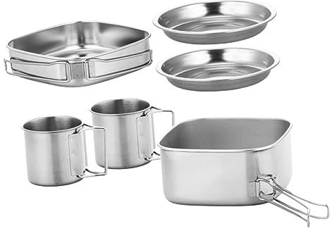 Anneome Completo De Ollas Camping Inoxidable Sartén Platos y Tazas para Acampar y Picnic