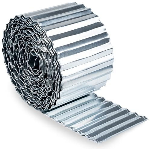UNIGARDIA Rasenkante Verzinkt 12 m - Beeteinfassung aus Metall 15 cm hoch - Einfache Montage, Rostfrei und Langlebig - Flexible Beetumrandung, 1 Paar Montagehandschuhe inklusive