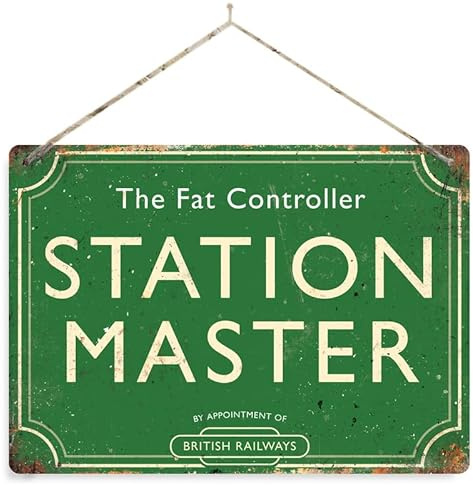 Personalised Station Master - Green. XL metal sign with 2 holes and twine. Train Platform Steam Any name