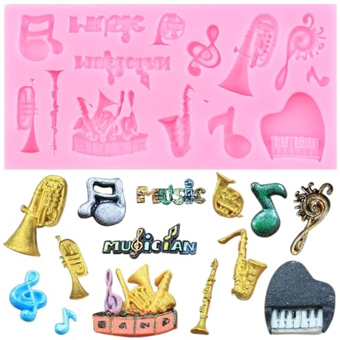XMOLDNMS Musical Instrument Fondant Moulds Silicone Moulds with Music Notes Saxophone Piano Chocolate Candy Mould for Sugar Cake Decoration Cupcake Topper Gum Paste Polymer Clay